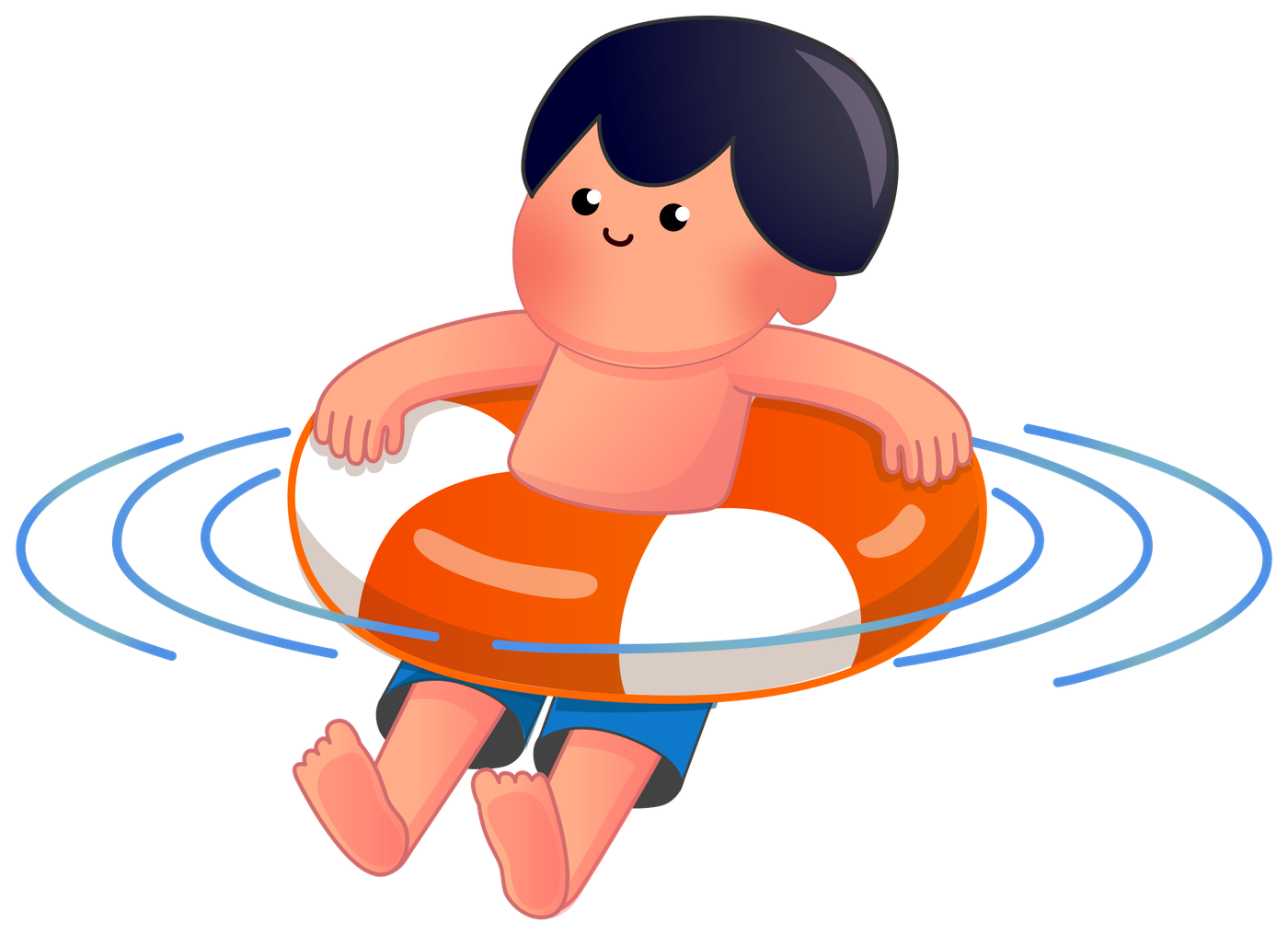 A Floatie avatar relaxing in an orange and white lifebuoy, with ripples around it